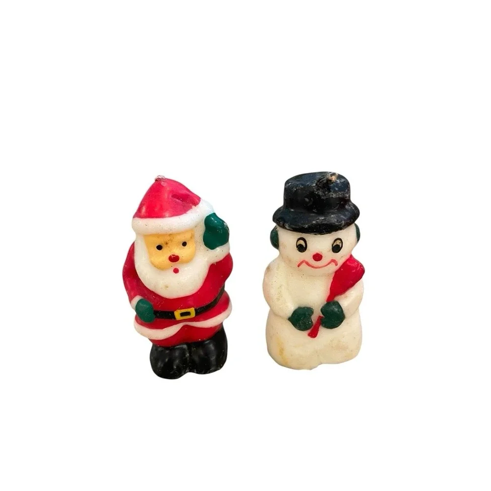 Vintage Christmas Candles Lot 8 Mid Century Red Green Santa Snowman Caroler MCM